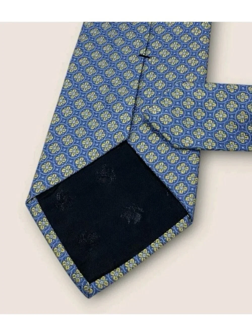 BROOKS BROTHERS Silk Tie USA Blue Gold Geometric Floral W:3.6